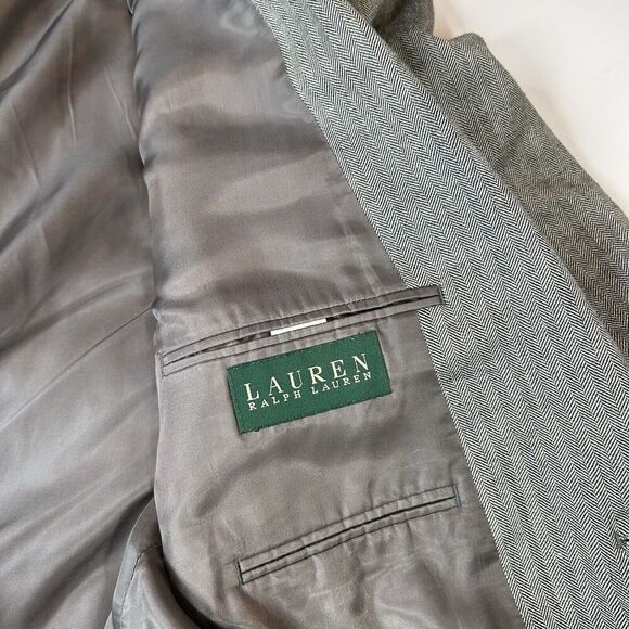 Vintage Ralph Lauren Blazer Mens 48R Silk Wool Two Button Herringbone - Picture 6 of 10